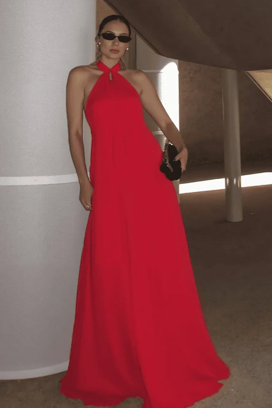 Simple A-Line Halter Sleeveless Party Prom Dress