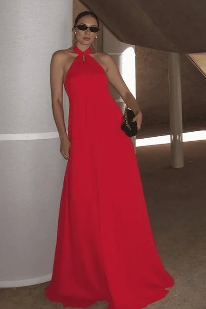 Simple A-Line Halter Sleeveless Party Prom Dress
