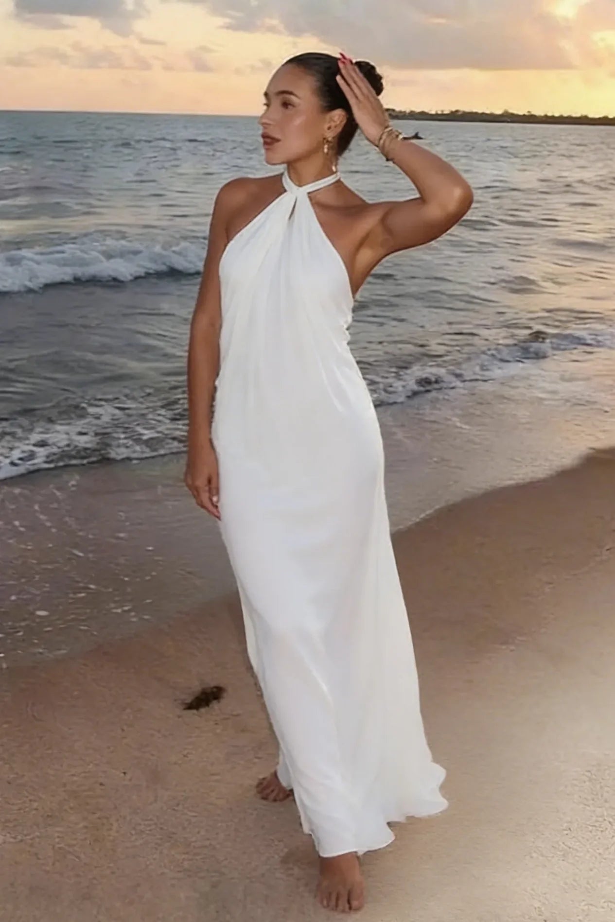 Simple A-Line Halter Sleeveless Party Prom Dress