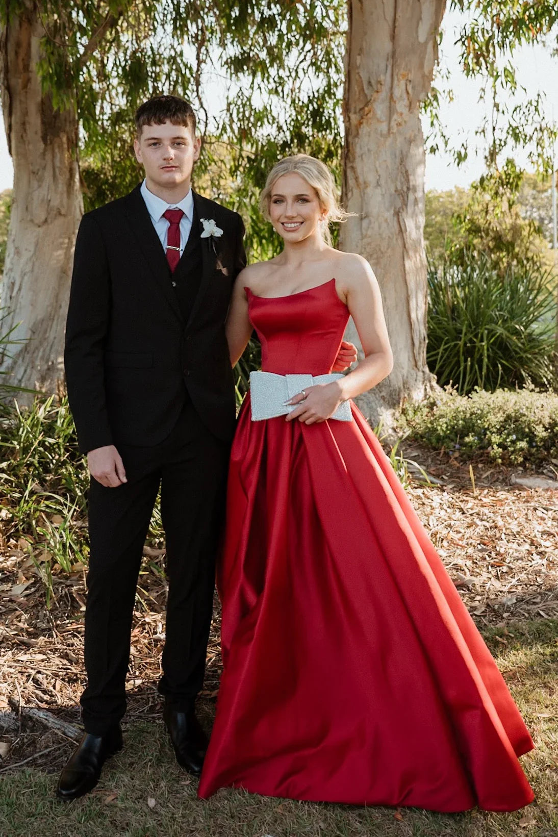 Simple Satin A-Line Bateau Strapless Prom Party Dress