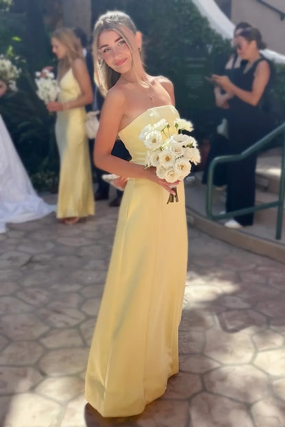 Simple Satin A-Line Empire Strapless Floor-Length Party Prom Dress