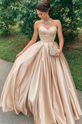 Champagne Sweetheart Satin Prom Dresses A Line Satin Formal Dress Outfit