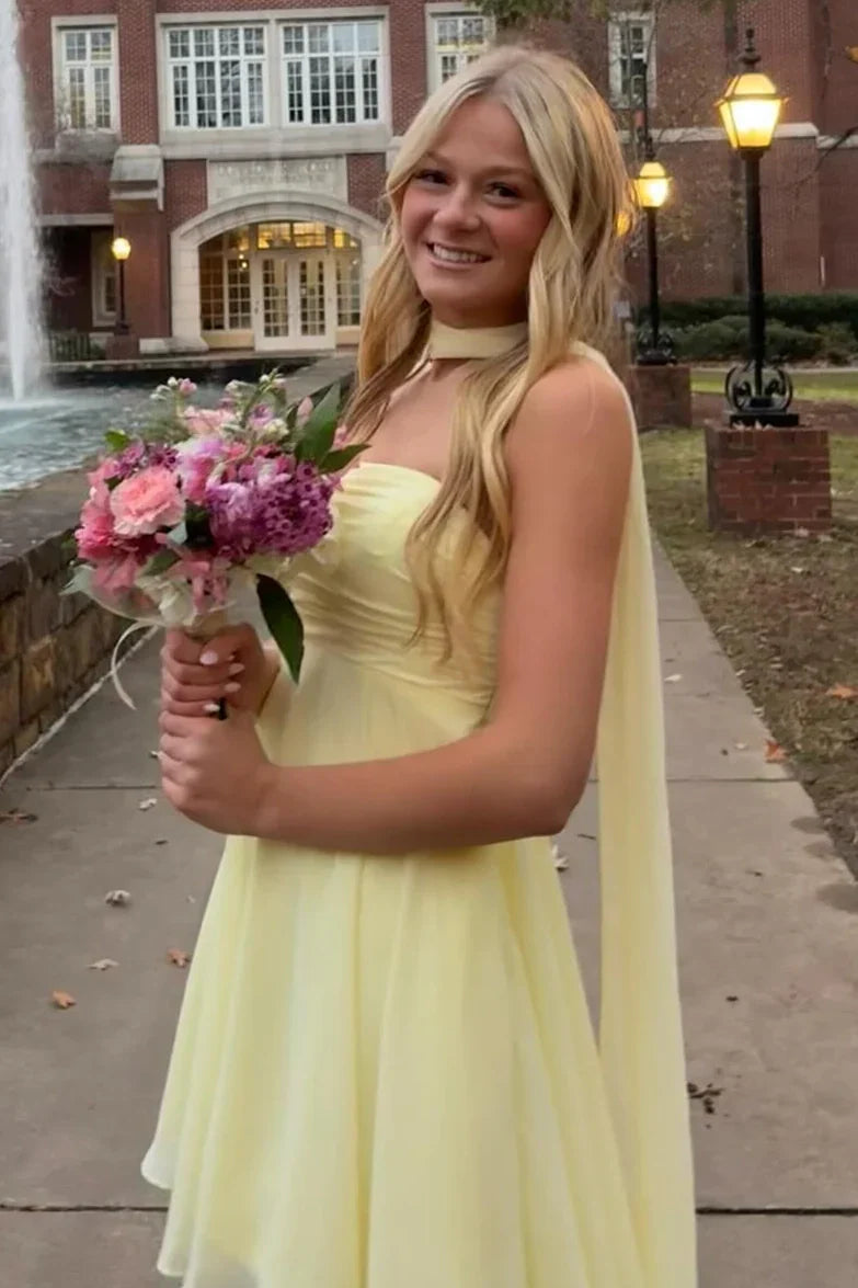 Simple Strapless Empire Chiffon A-Line Mini Homecoming Dress
