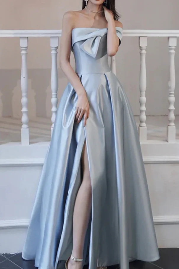 Sky Blue One Shoulder Sleeveless Satin A-Line Bridesmaid Dress