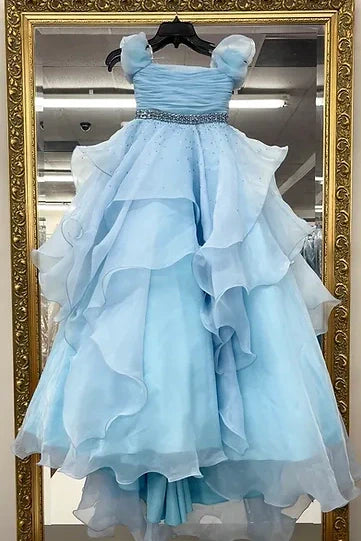 Sleeveless Tulle A-Line Empire Beaded Tiered Girl Pageant Dress