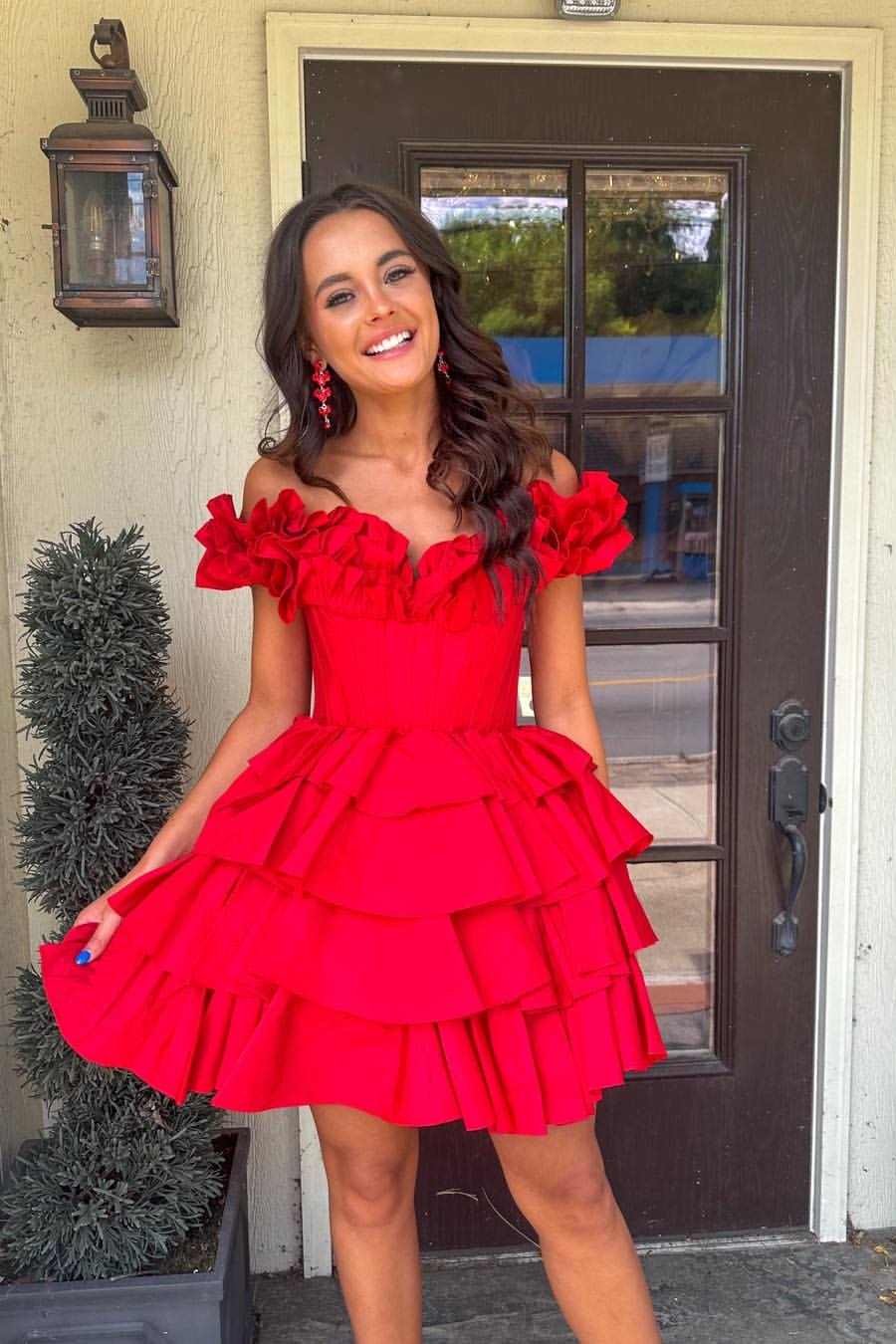 Blue Off-the-shoulder A-line Satin Appliques Mini Homecoming Dress