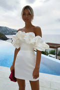 Charming White Strapless Off-the-shoulder Design A-line Short Strapless Homecoming Dress TP3612