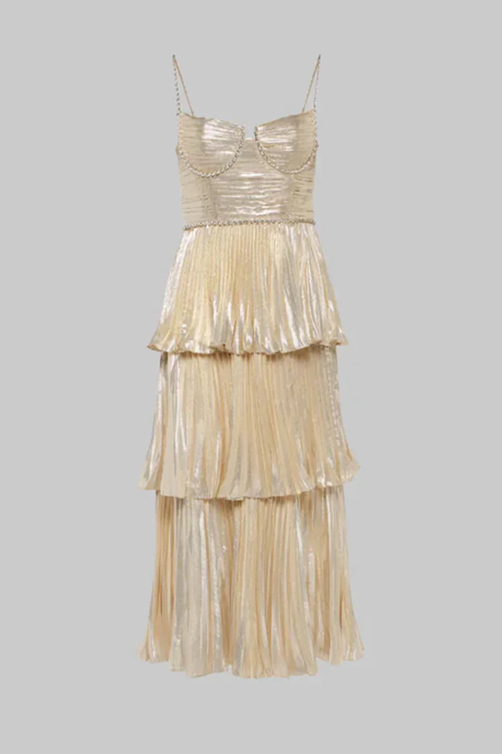 Spaghetti Straps A-Line Empire Pleated Tiered Party Prom Dress