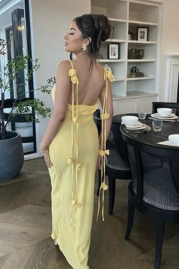Spaghetti Straps Backless Chiffon Fitted Party Prom Dress