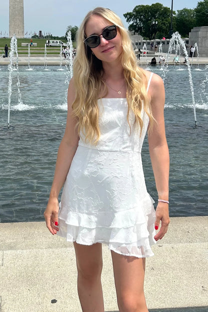 Spaghetti Straps Satin A-Line Tiered Short Graduation Party Dress