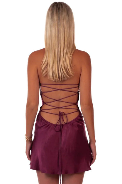 Spaghetti Straps Lace Up Satin Mini Homecoming Dress