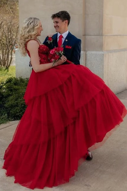 Spaghetti Straps Tulle A-Line Empire Tiered Party Prom Dress