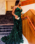 Sparkly Sequin Green Long Mermaid Evening Dresses Black Women