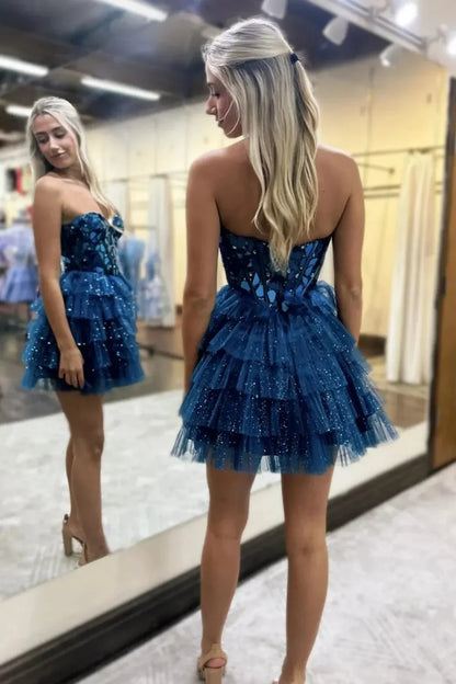 Sparkly A-Line Empire Sweetheart Strapless Beaded Homecoming Dress