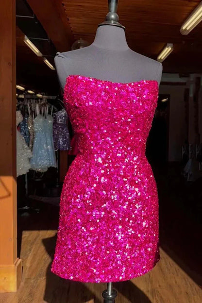 Sparkly Bateau Strapless Bodycon Sequins Homecoming Dress