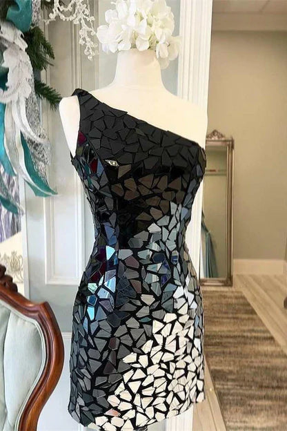 Sparkly Bodycon One Shoulder Beaded Homecoming Dress