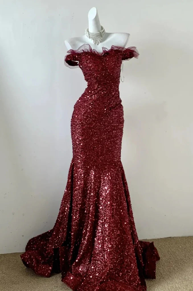 Sparkly Off-Shoulder Fully Sequins Mermaid Party Prom Dress