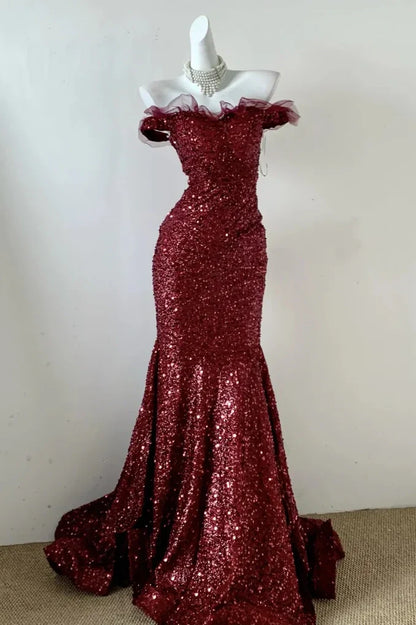 Sparkly Off-Shoulder Fully Sequins Mermaid Party Prom Dress