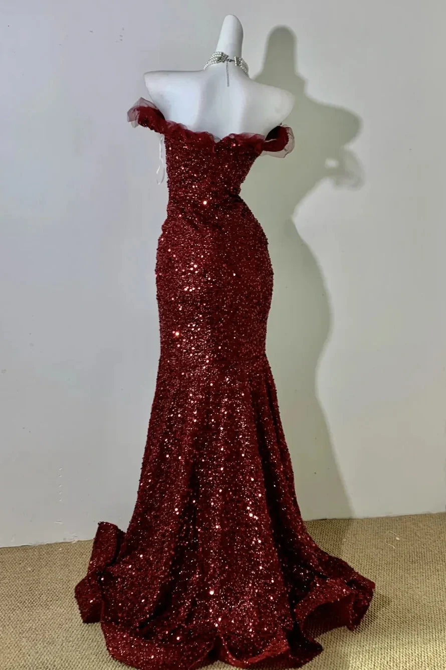 Sparkly Off-Shoulder Fully Sequins Mermaid Party Prom Dress
