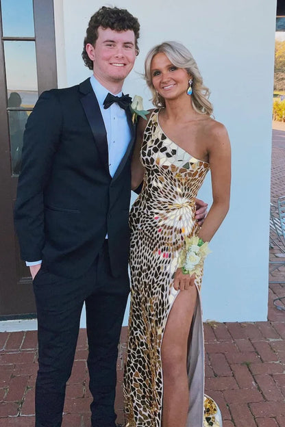 Sparkly One Shoulder Sleeveless Empire Mermaid Party Prom Dress