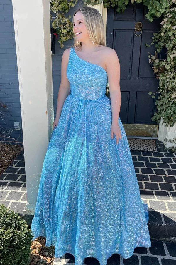 Sparkly One Shoulder Sleeveless Empire Party Prom Dress