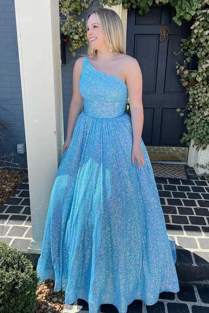 Sparkly One Shoulder Sleeveless Empire Party Prom Dress