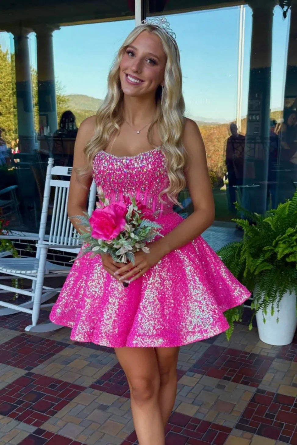Sparkly Sequin Beaded Top A-Line Mini Party Homecoming Dress