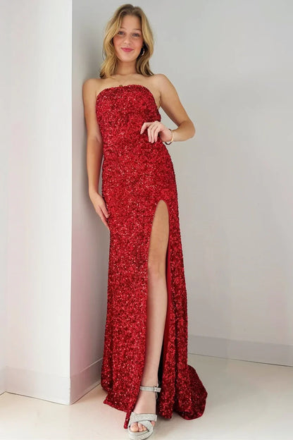 Sparkly Sequins Strapless Mermaid Long Party Prom Dress