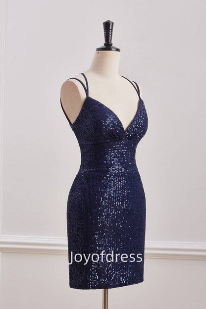 Sparkly Sequins V-Neck Sleeveless Fitted Homecoming Dress
