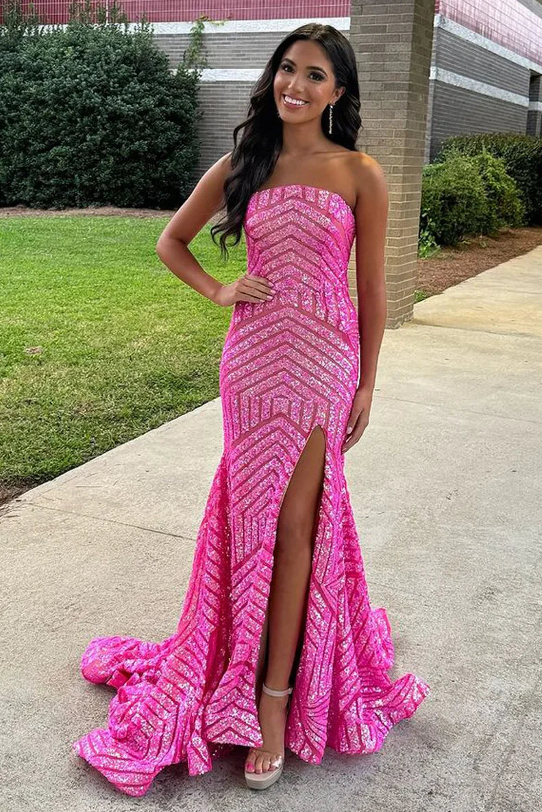 Sparkly Strapless Empire Sequins Party Prom Dress With Train