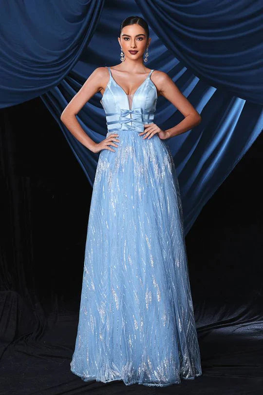 Sparkly V-Neck Empire A-Line Floor-Length Party Evening Dress