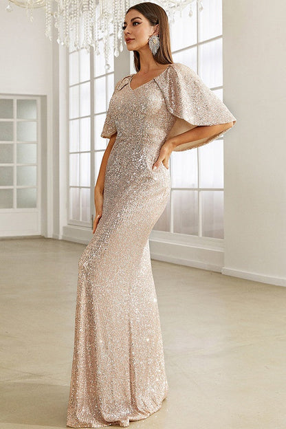 Sparkly V-Neck Mermaid Empire Sequin Prom Party Dress