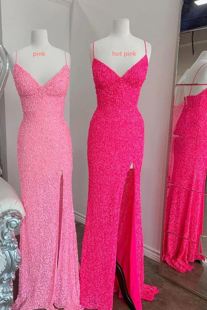 Sparkly V-Neck Sleeveless Sequins Mermaid Party Prom Dress