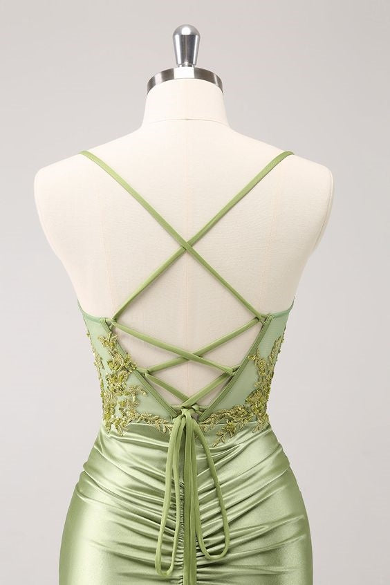 Sparkly Lace-Up Back Appliques Pleated Homecoming Dress