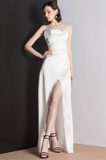 Simple Satin Ruched Empire Party Prom Dress With Slit