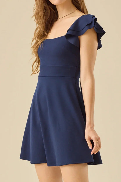 Square Ruffle Straps Satin A-Line High Waist Short Graduation Dress