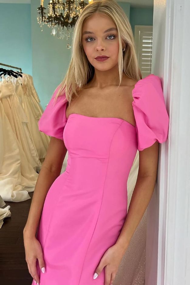Square Short Sleeved Mernaid Long Party Prom Dress
