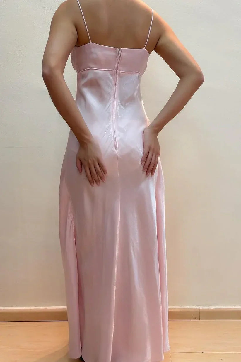 Square Sleeveless A-Line Satin And Chiffon Party Prom Dress