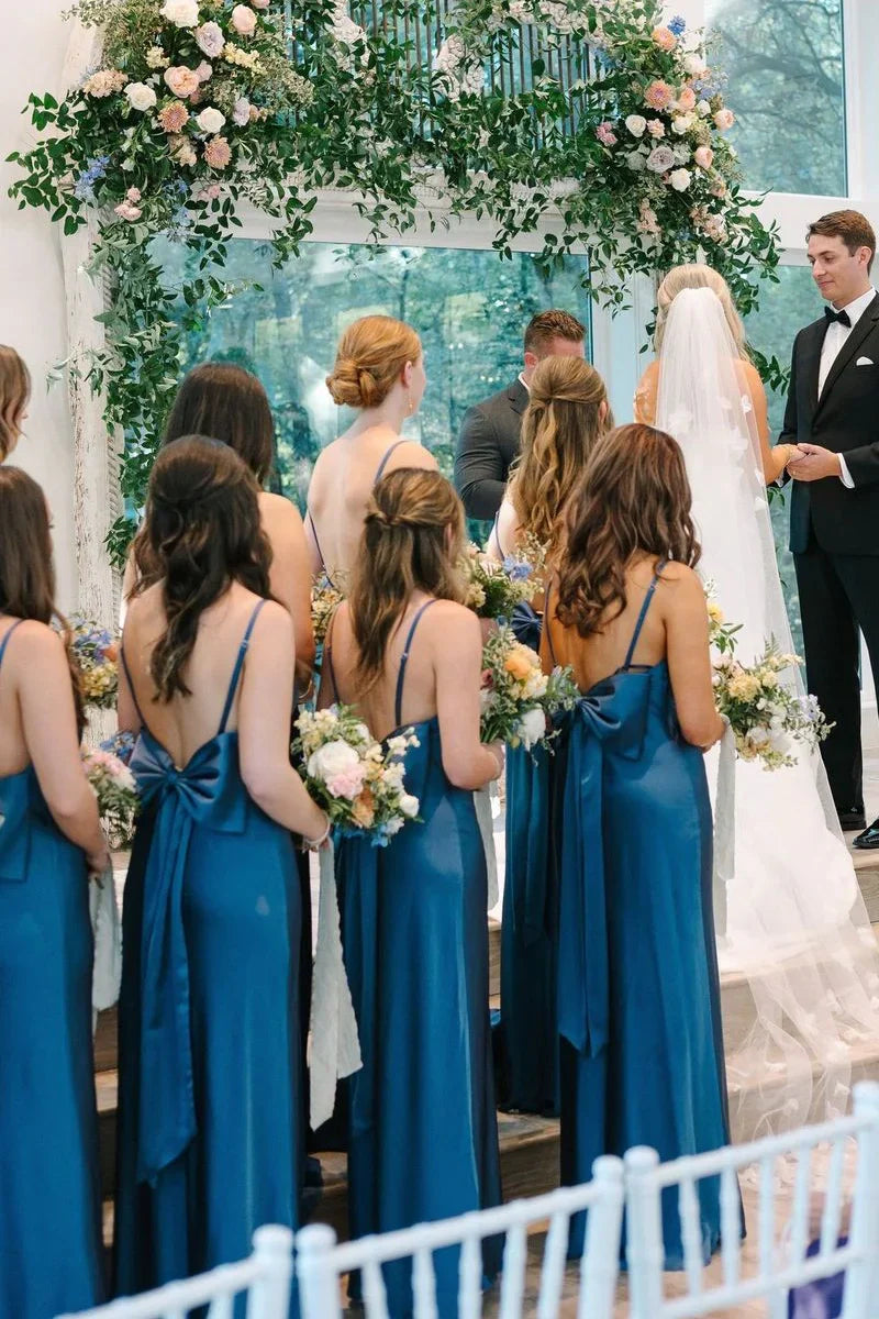 Square Sleeveless Open Back Long Bridesmaid Dress With Bow