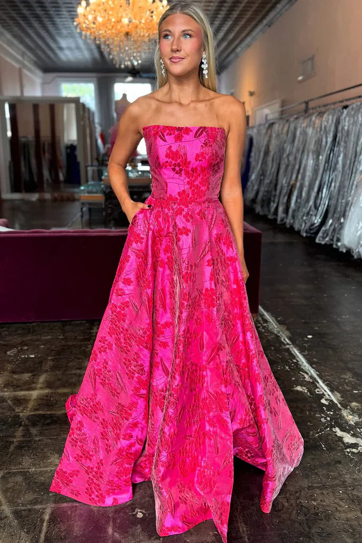 Square Sleeveless Satin A-Line Party Prom Dress With Pockets