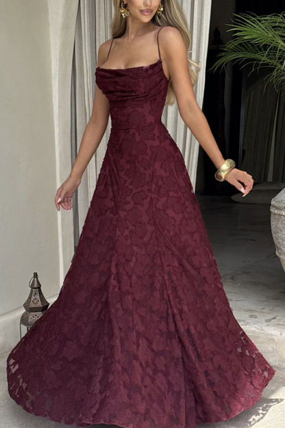 Square Spaghetti Straps Lace Up A-Line Lace Party Prom Dress