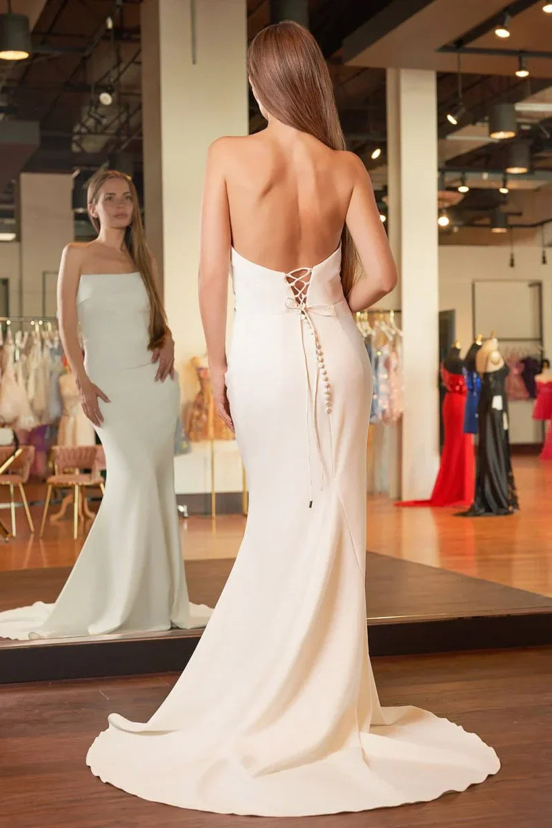 Square Strapless Backless Mermaid Empire Wedding Dress