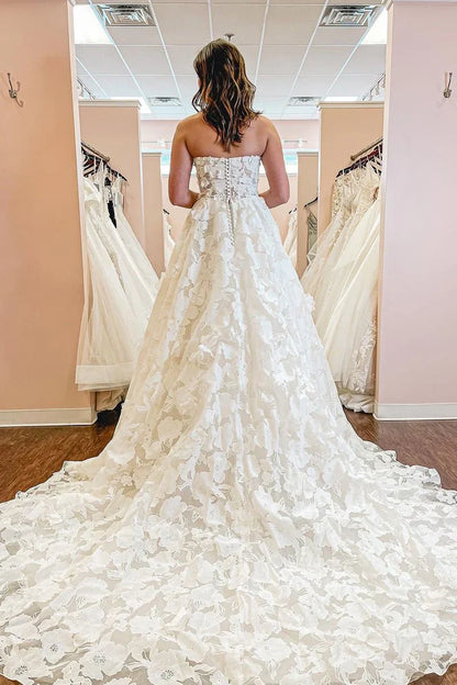 Strapless A-Line Empire Lace Long Wedding Dress