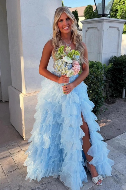 Sweetheart Strapless Sheer Empire Tiered Tulle A-Line Party Prom Dress