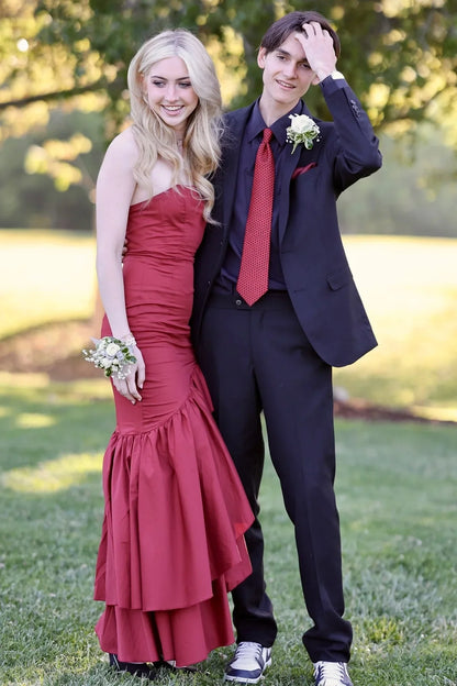 Strapless Empire Satin Ruffle Tiered Party Prom Dress