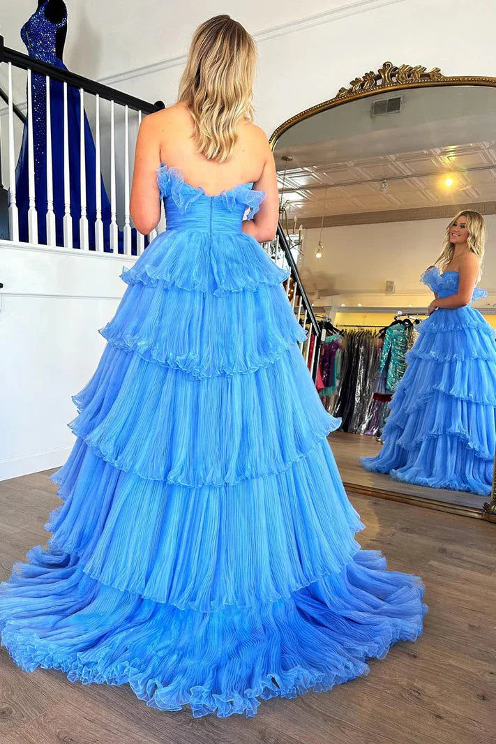 Strapless Empire Tiered With Train Chic Prom Dress