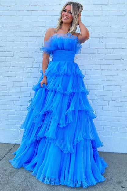 Strapless Empire Tiered With Train Chic Prom Dress
