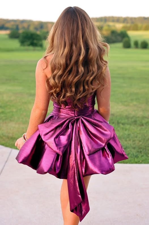 Strapless Satin A-Line High Waist Party Homecoming Dress With Bow