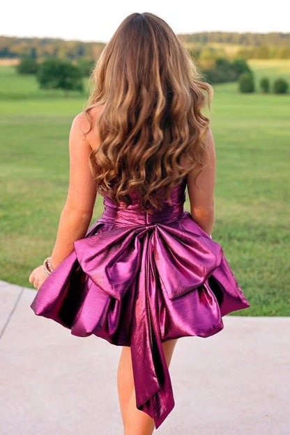 Strapless Satin A-Line High Waist Party Homecoming Dress With Bow