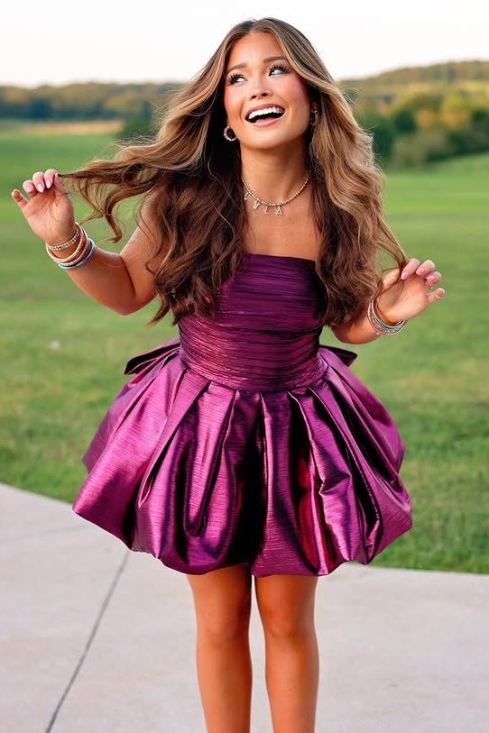Strapless Satin A-Line High Waist Party Homecoming Dress With Bow